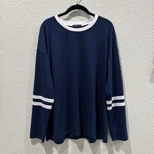 Sampeel Womens XL Navy Blue Long Sleeve Varsity Stripe Casual Stretch Top